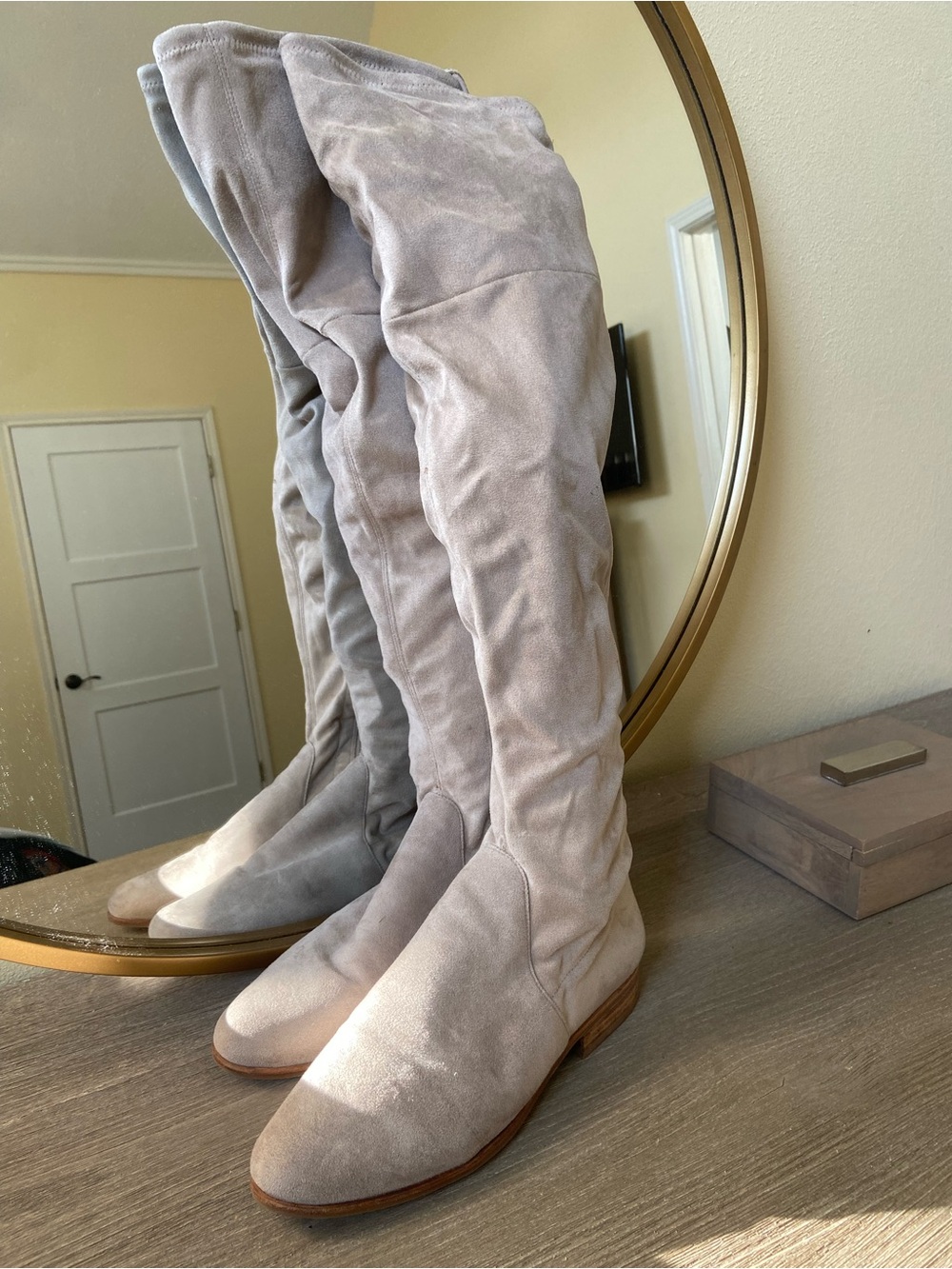 Gianni Bini Light Gray Suede Over-the-Knee Boots